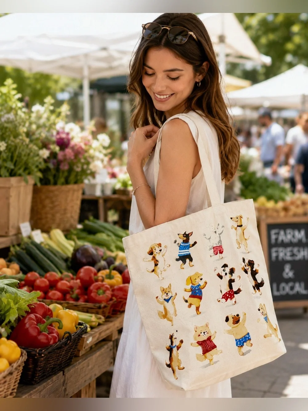 NWT Lily & Grace Dancing Dogs Reusable Canvas Super Cute Tote Bag